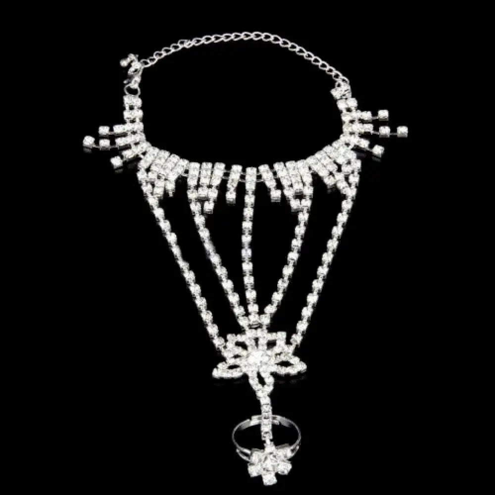 Богемный винтажный полый браслет на палец для женщин свадебный со стразами