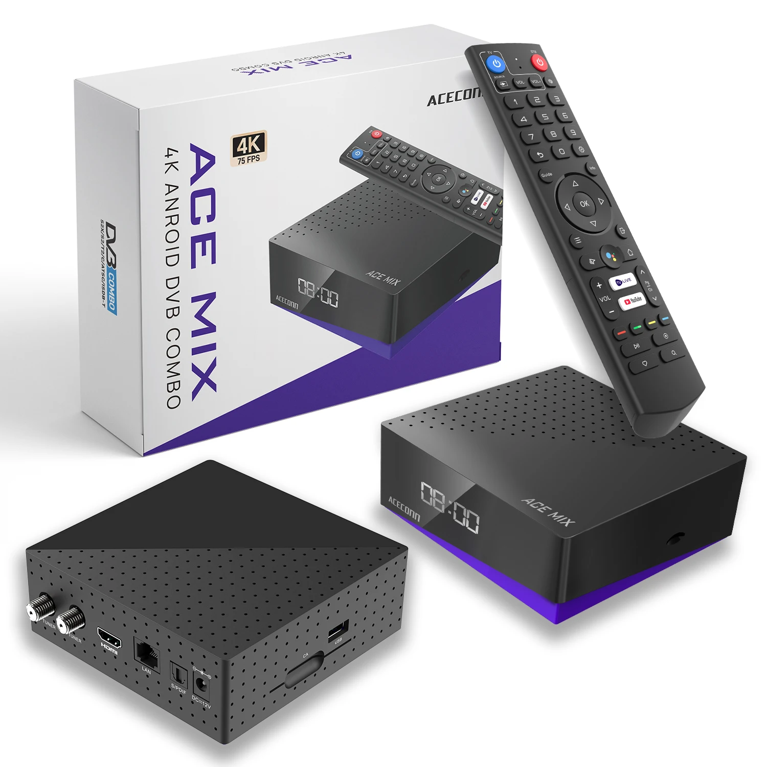 Фото Android 9.0 DVB-S2/T2/C ACECONN TVonair Легко добавить IPTV Abonment Box Спутниковый ресивер 2 ГБ 32 ГБ Двухдиапазонный Wi-Fi жесткое декодирование №5
