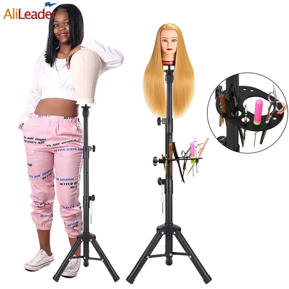 

Strong Tripod Stand And Multifunction Tray Professional Wig Making Head Holder Tripod Adjustable Wig Stand Alileader Wig Tools
