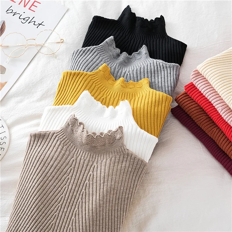 

Y2K Fashion 2023 Korean Slim Women Knit Sweater High Elastic Turtleneck Bottoming Basic Pullovers Winter Sexy Female Sweater