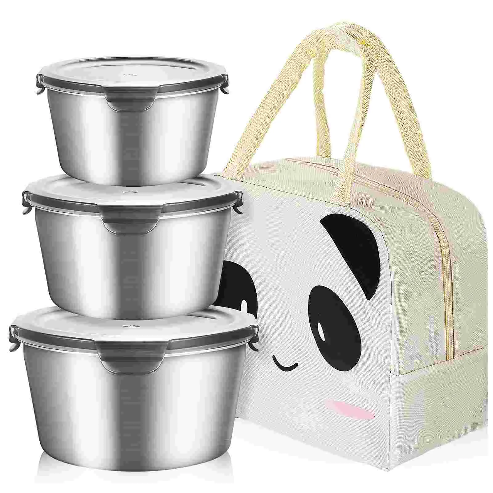 

3Pcs Bento Lunch Box 400/600/1100ML Stainless Steel Food Containers with Bag for Kitchen Picnic