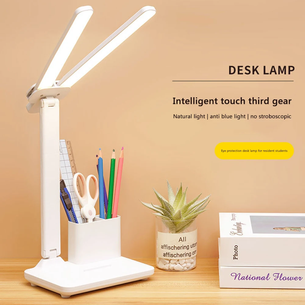 

Foldable Reading Table Lamp Rechargeable Lamp Double Head 40 LED Portable Lamp Eye Protection Light Stepless Dimming for Bedroom