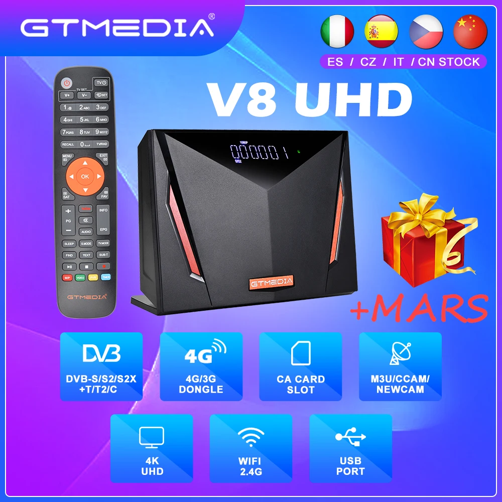 

GTMEDIA V8 UHD TV Set-top Box With Mars New 4K TV Decoder Satellite Receiver DVB-S2/S2X DVB-T2 DVB-C BISS+ PowerVu Key With WIFI
