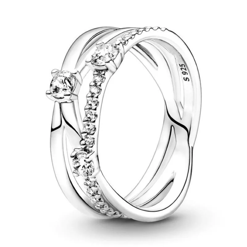 

Authentic 925 Sterling Silver Sparkling Triple Band With Crystal Ring For Women Wedding Party Europe Fashion Jewelry