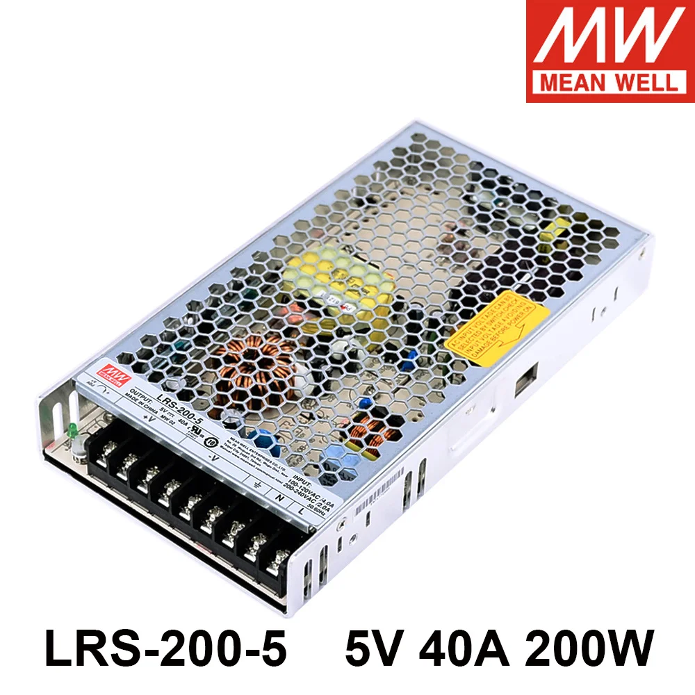

Mean Well LRS-200-5 110V/220V AC TO DC 5V 40A 200W Single Output Switching Power Supply MEANWELL Enclosed Type SMPS