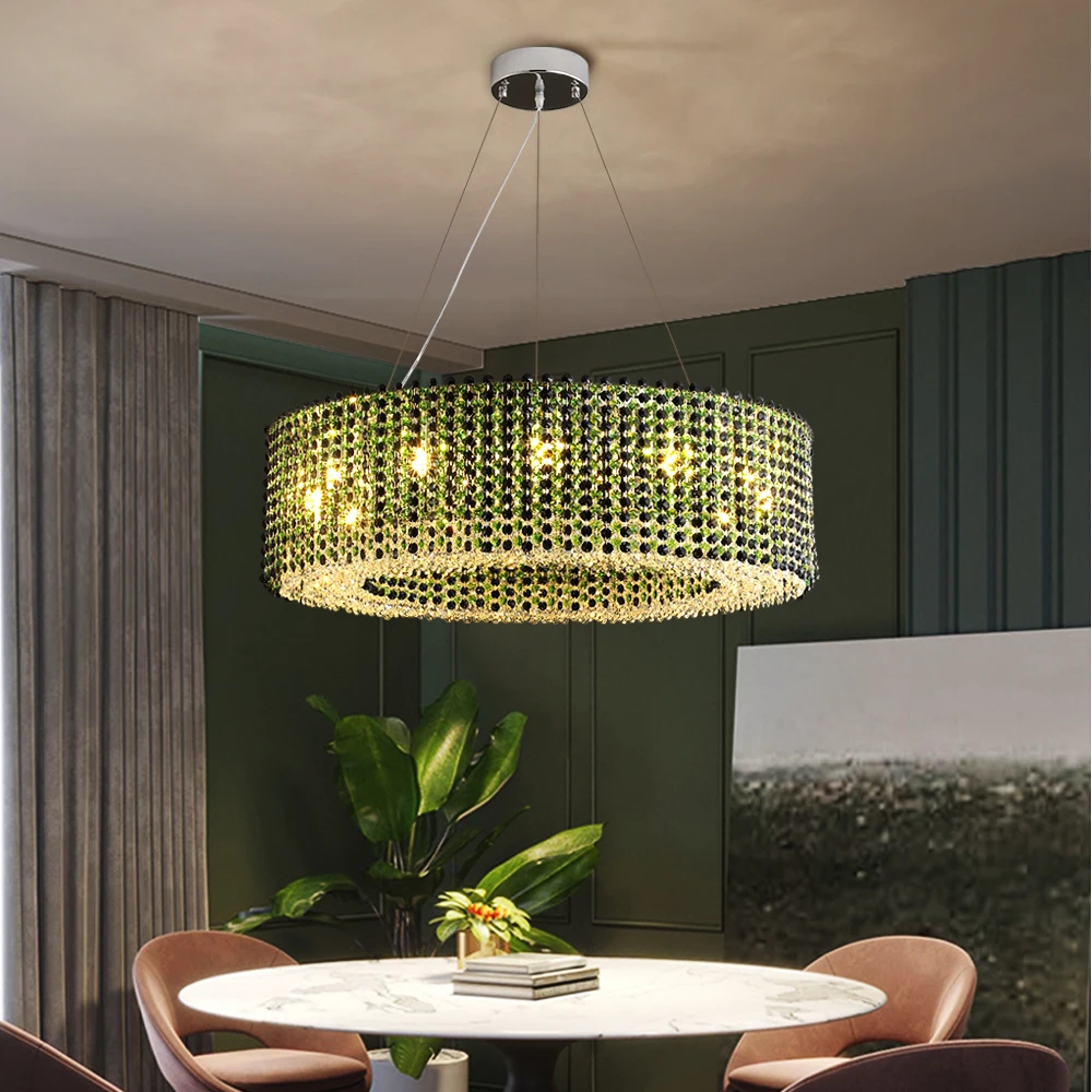 

Luxury Green Creative Chandelier For Living Dining Room Home Decor Modern Round Hanging Lamp Led Luster Indoor Light Fixtures