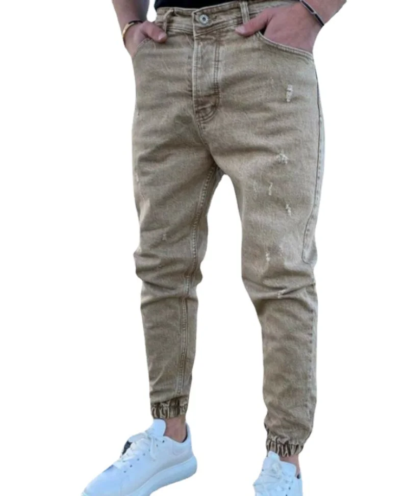 New Denim Mens Pants with Holes Trendy Color Slimming Leggings Jeans for Men