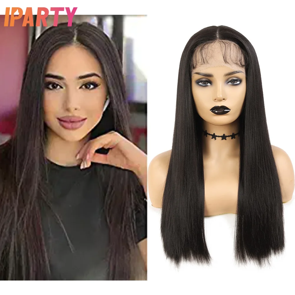 

Iparty Synthetic Lace Front Wigs For Women Black Color Middle Part Heat Resistant Straight Wig Multi Sizes Multi Types Daily