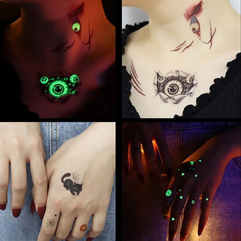 

Luminous Creative Cartoon Tattoo Stickers Halloween Face Decor Stickers Body Art For Kid Bar Party Makeup Shiny Face Tattoo