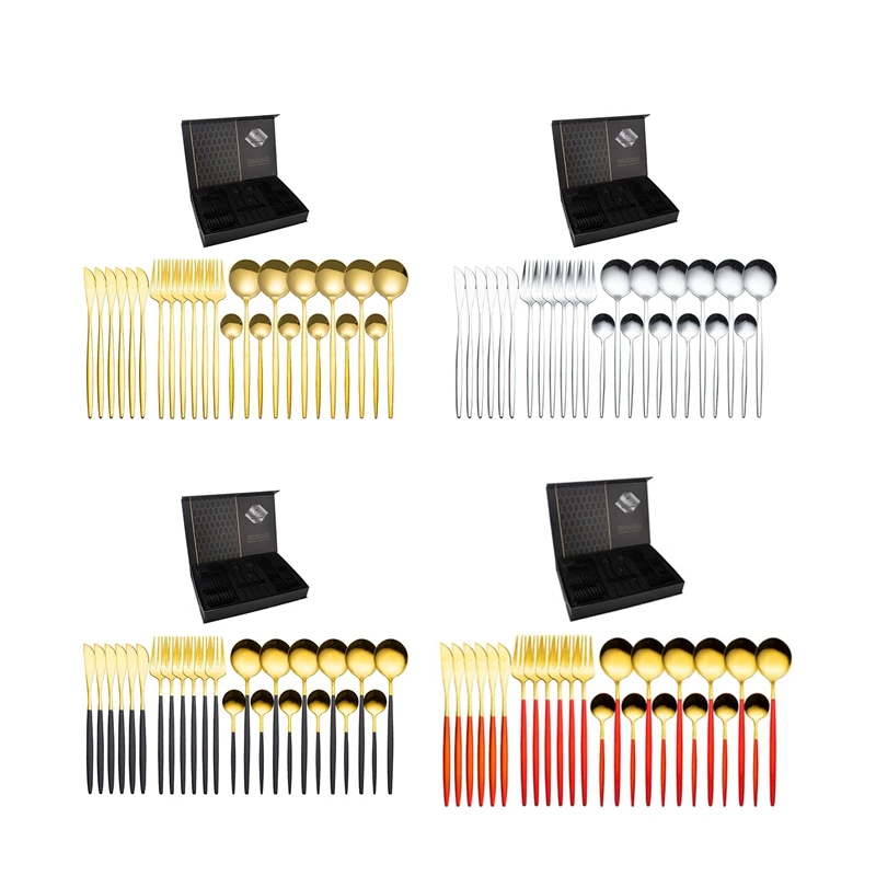 

24Pcs/Set Stainless Steel Dinnerware Dinner Knife Forks Coffee Spoon Cutlery Set Kitchen Tableware Silverware Set