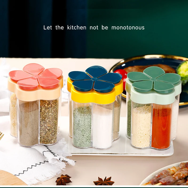 

5 Grids Seasoning Box Salt Glass Pepper Container Seasoning Bottle Spice Organizer Outdoor Camping Seasoning Jar Kitchen Gadgets