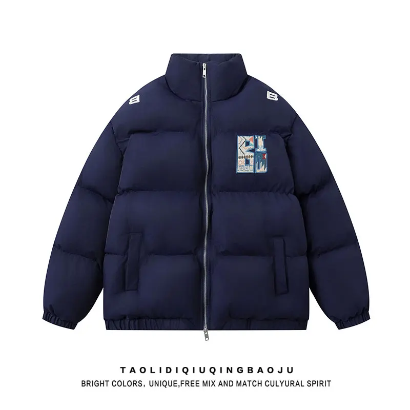 Retro Ethnic Sle Letter Embroidery Stand Collar down Coat Women Winter National Fashion Brand Couple Loose Thickened Cotton...