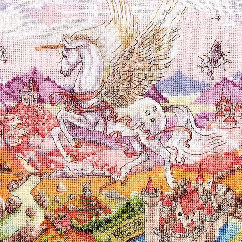 Набор для вышивки крестом 11CT с принтом единорога и замка |