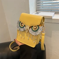 cartoon cute crossbody bags for women 2022 new tassel owl small mobile bags party funny fashionable leather shoulder bag ladies