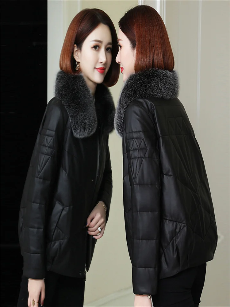 

2023 Fashion Winter Jacket Women Sheepskin Down Coat Fox Fur Collar 90% White Duck Down Windproof Outdoor Female Casual Parkas