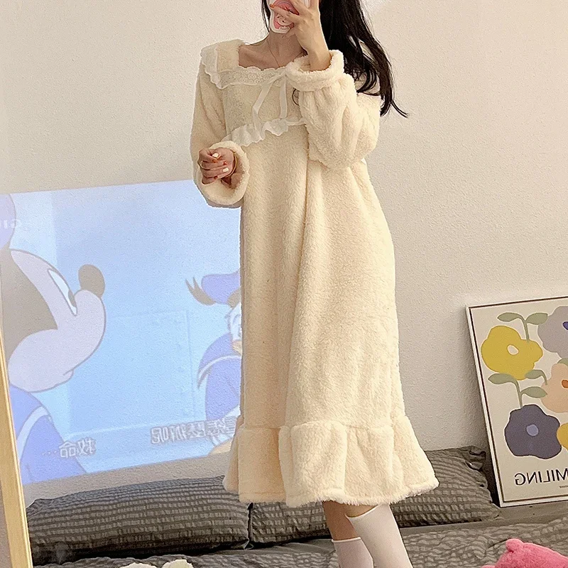 Зимние плотные теплые фланелевые ночные рубашки с длинным рукавом для женщин