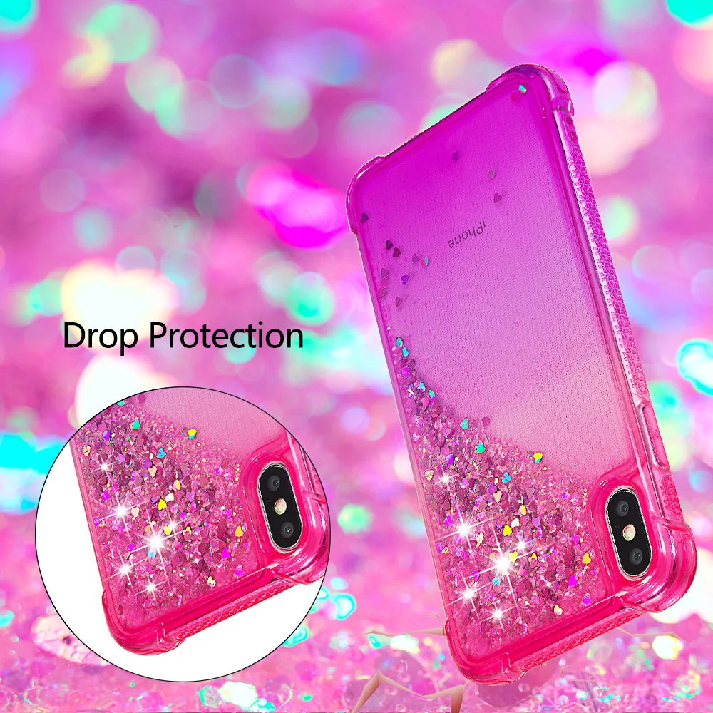 Блестящий чехол для телефона с жидким песком iPhone X XR XS Max i6 i7 i8 Plus SE противоударный