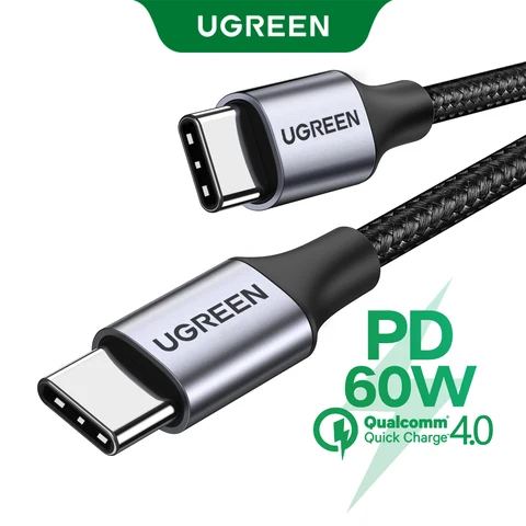 Кабель UGREEN PD3.0 60W USB Type-C - USB-C для быстрой зарядки iPhone 17, 16, MacBook Air, iPad, Samsung, Xiaomi, USB-кабель для быстрой зарядки