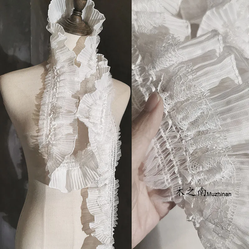 

Black White Stretch Double-layered Headband Skirt Cuff Doll Dress Lace Accessories Designer Fabric Dentelle Pleated Lace Trim