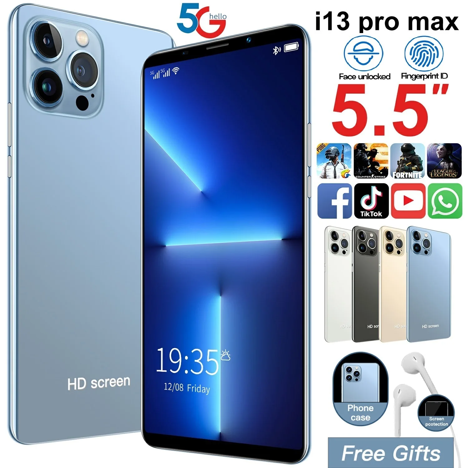 

Smartphone i13Promax5.5 Inch New Mobile Phone 2+8G Android Phone 4G Network