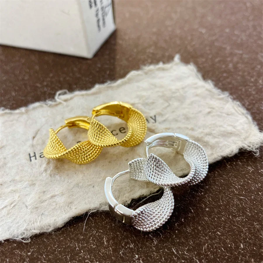 Niche French Style Metal Weave Cable Knit Earrings Women's Fashionable Elegant Versatile Ear Circle Design Sensibility