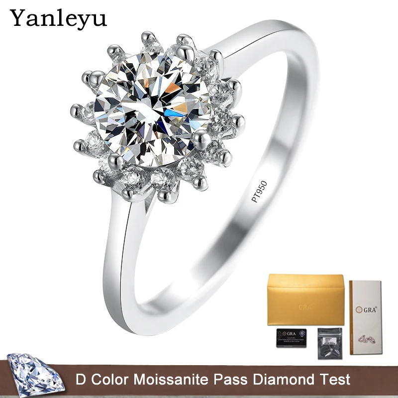 Yanleyu 100% твердый Платиновый PT950 фотоэлемент для женщин CT муассанит обручальное