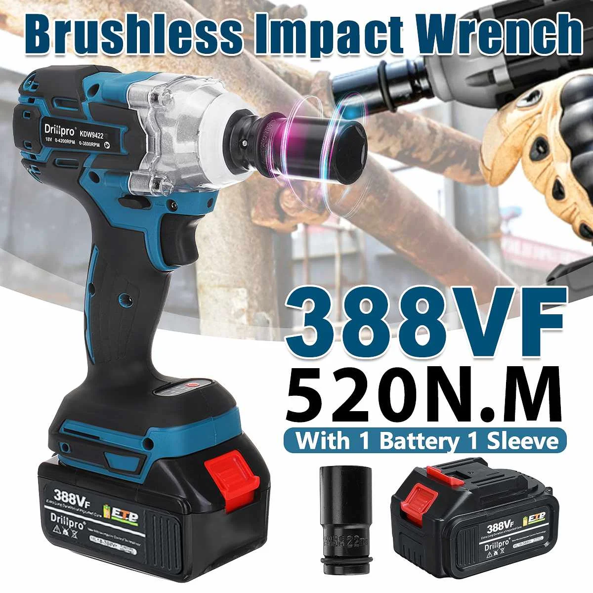 Электрический ударный гайковерт 520 Н. М, бесщеточный, беспроводной, 1/2 дюймов, аккумулятор 15000 мА ч и втулка в комплекте, для аккумулятора 18 в Makita