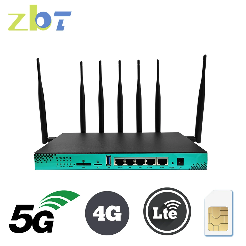 ZBT 4G 5G Router SIM Card 1200Mbps Dual Bands 2.4G 5.8G WiFi 4 LAN CAT6 256MB 16MB Flash Openwrt 6*High Gain Antenna for Home