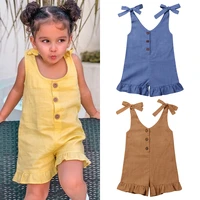 1 6y new baby girl cotton linen clothes girls ruffle romper kids jumpsuit summer sleeveless button overalls outfits