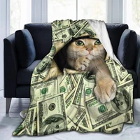 adult soft blanket mens womens flannel fleece office blanket bedding cat and dollars