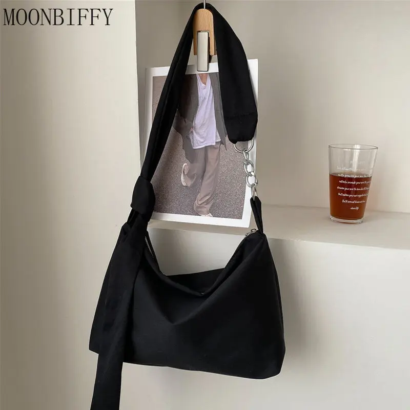 

Black Crossbody Bags for Women 2022 Girls Handbag Shopper Casual Solid Simple Chain Knotted Straps Messenger Shoulder Totes Bags