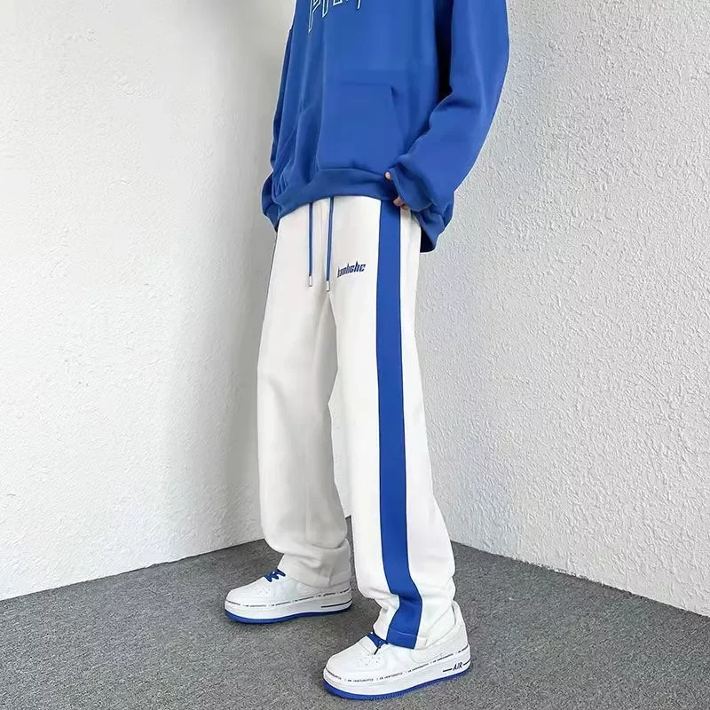 

Брюки мужские прямые в стиле Харадзюку, модные повседневные свободные штаны, уличная одежда, спортивные в стиле хип-хоп, синие, лето 2022