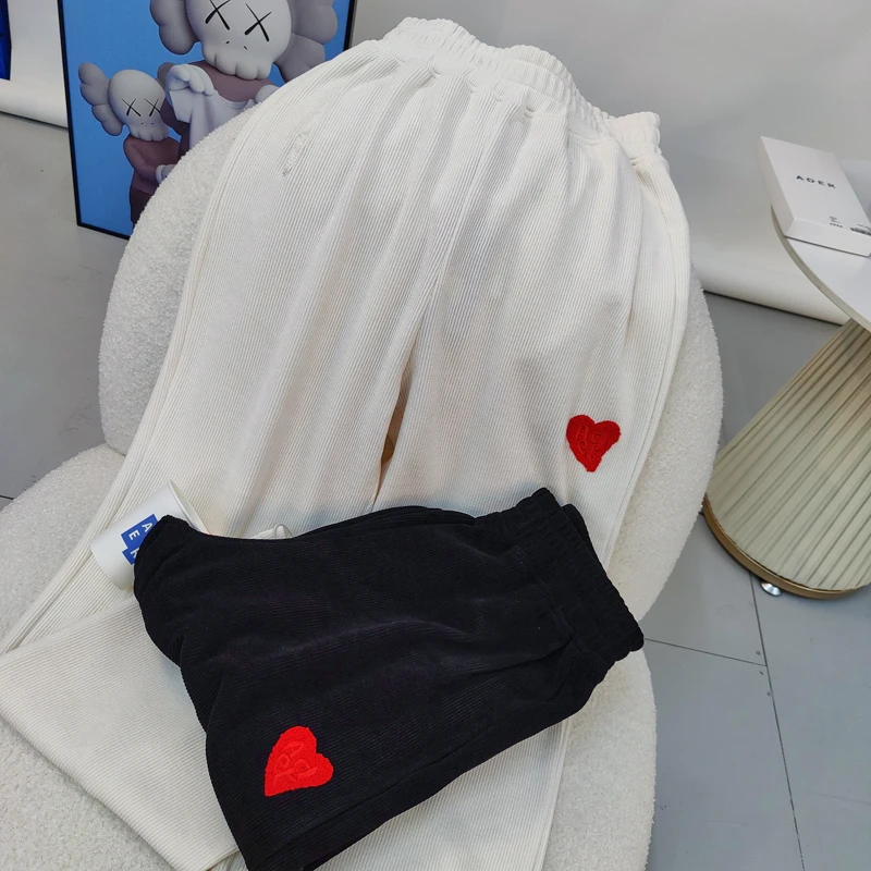 

Real Picture Kodak Pants Classic Korean Simple Style Love Embroidery Elastic-waist Pants Daily Casual Wide-leg Pants