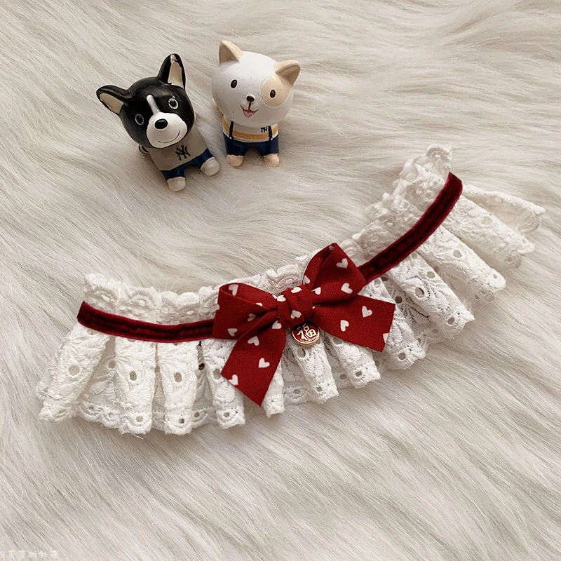 

2023 New Lovely Pet Dog Cats Jewelry Neckerchief Bibs White Cotton Lace Cute Bow Collars For Small Medium Dog Puppy Accessories