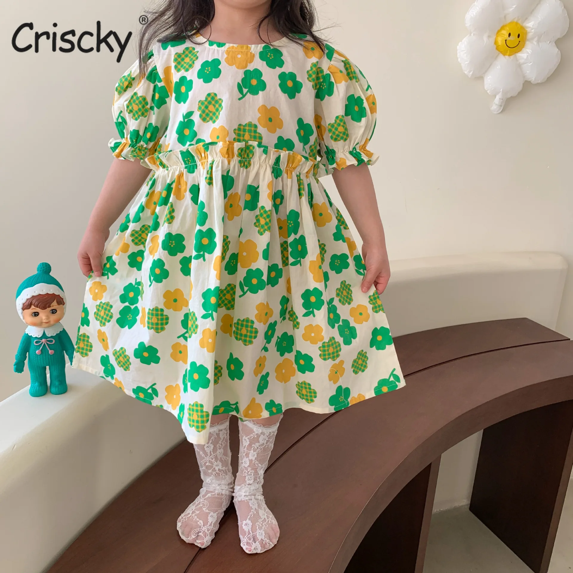 

Criscky New Summer Kids Girls Dress Print Floral Dresses For Girls Fashion Princess Girls' Children Clothing 2022