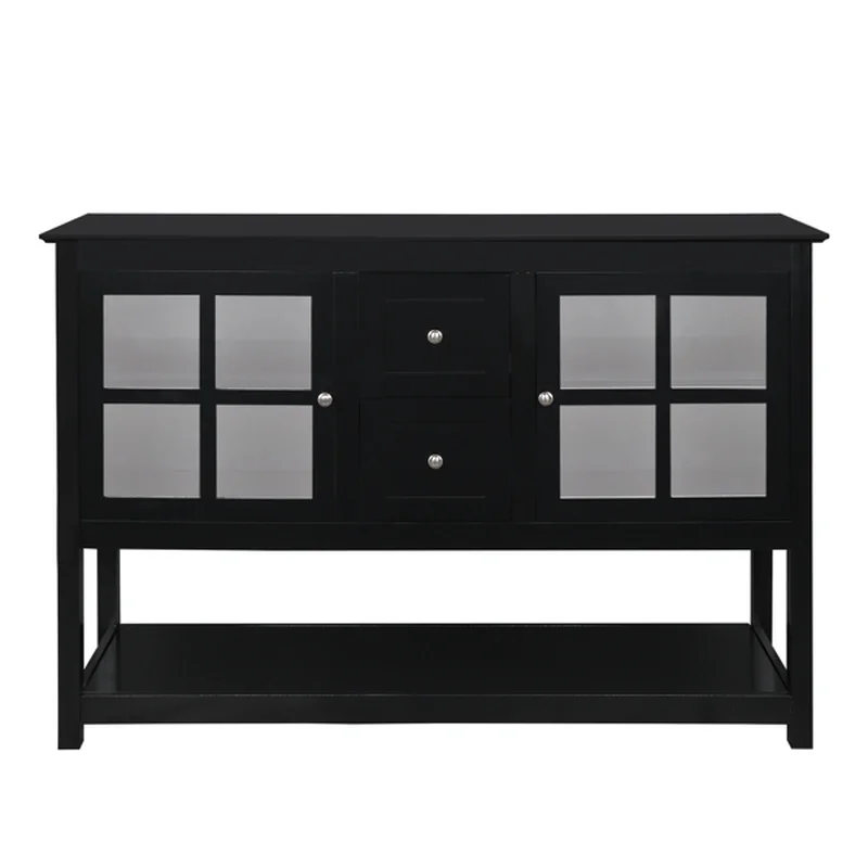 

Transparent Double Door with Double Wine Rack Sideboard Porch Cabinet Black