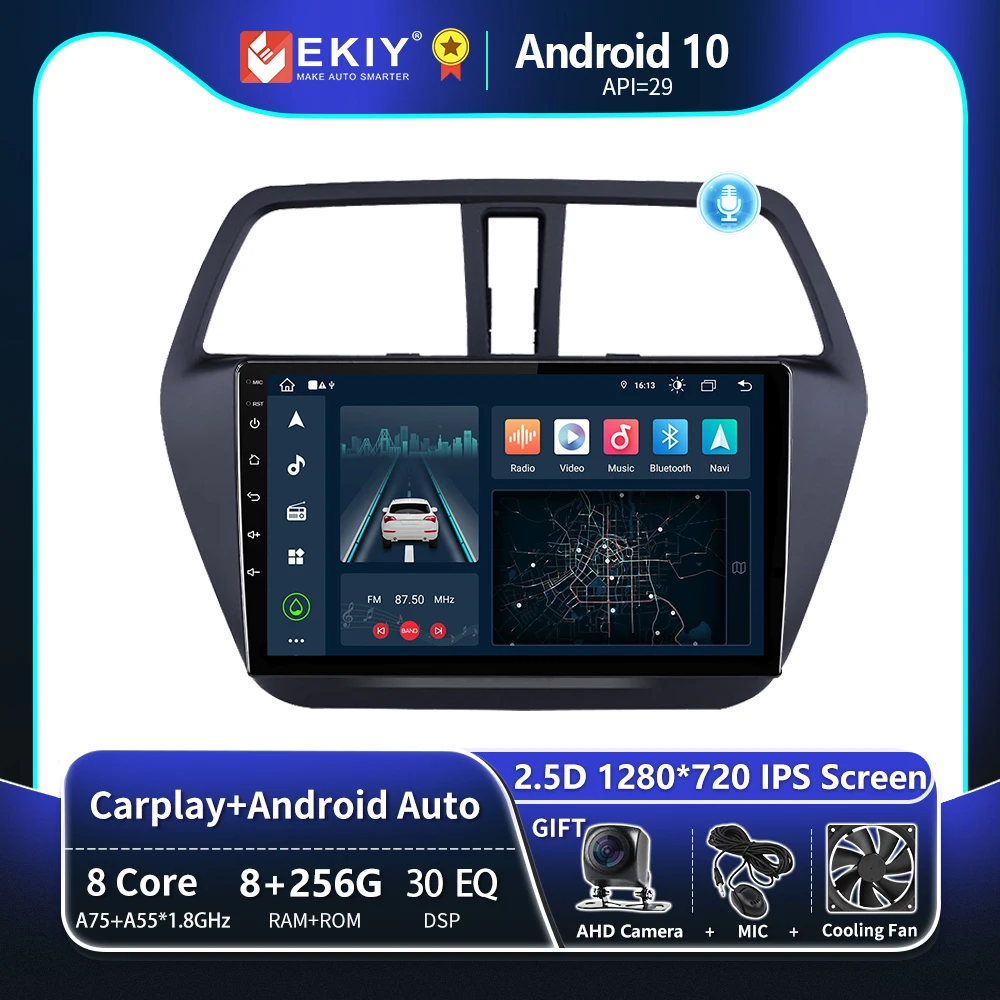 EKIY T8 8G 256G para Suzuki S-cross SX4 2014 2015 2016 2017 Radio de coche Navegación GPS Auto Android Carplay Sistema multimedia inalámbrico BT Grabadora No 2 Din Unidad principal de reproductor de DVD