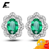 fashion women earrings 925 silver jewelry oval emerald zircon gemstone stud earring for wedding engagement party gifts wholesale