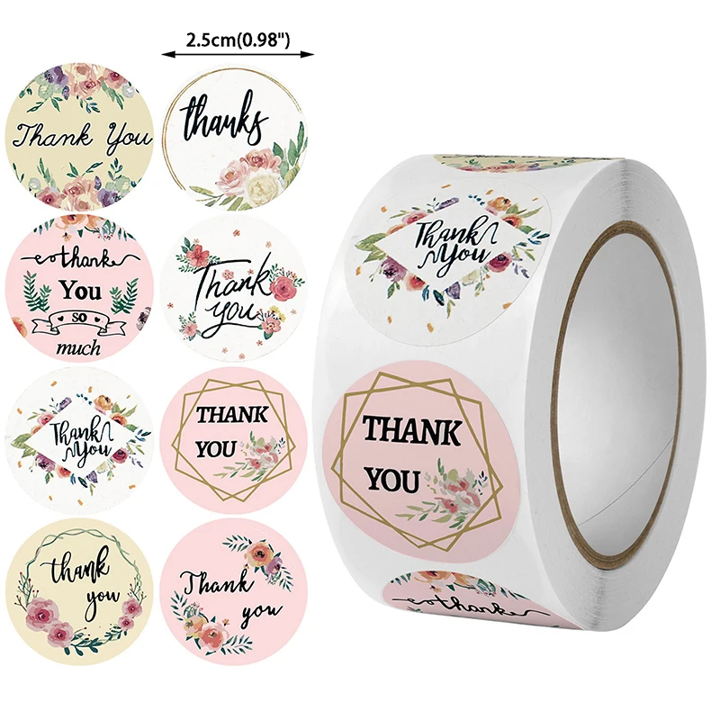 

500 Pcs Romantic Flowers Thank You Stickers Party Gift Wraps Label Decorative Stickers