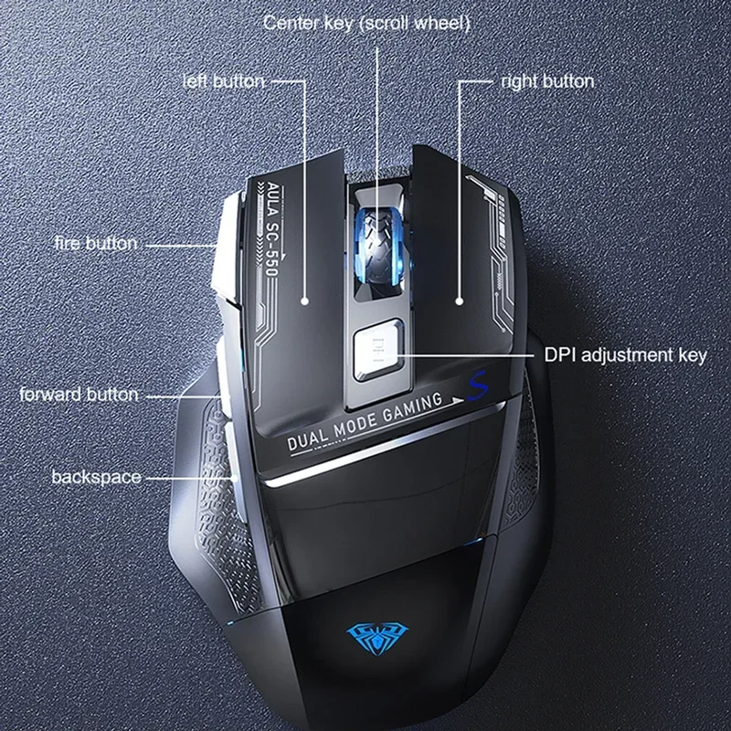 AULA SC550 Беспроводная игровая мышь двухрежимная перезаряжаемая светящаяся
