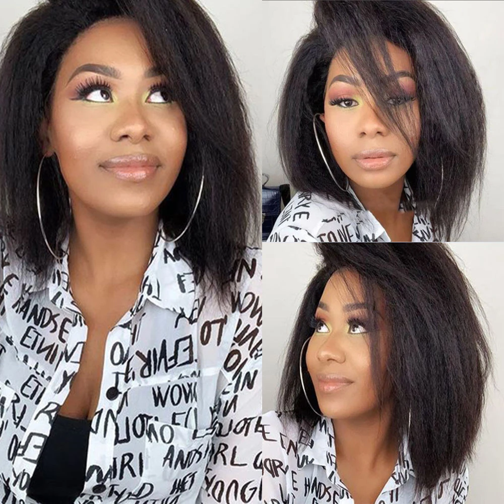 

Kinky Straight Human Hair Wigs 4x4 Lace Closure Wig Peruvian Remy Lace Wigs For Women Human Hair Glueless Full And Thick Ends