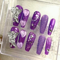handmade glitter purple false nails tips with angel design press on nails y2k long coffin acrylic fake nail with glue manicure