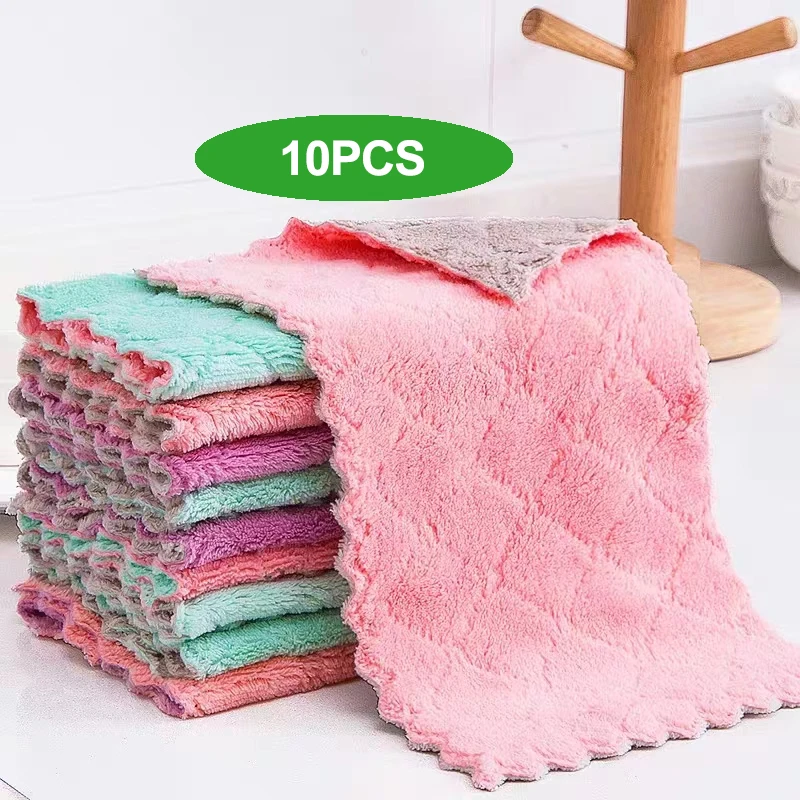 

10pcs Microfiber Towel Absorbent Kitchen Cleaning Cloth Non-stick Oil Dish Towel Rags Napkins Tableware Household Cleaning Towel