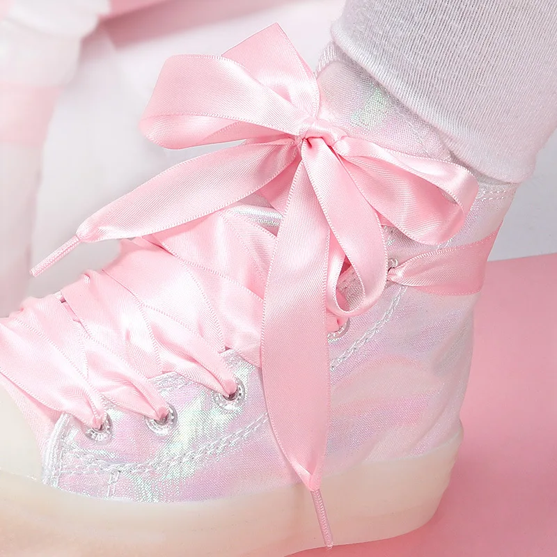 

Goddess Soft and Adorable Canvas Sneakers Lace Satin Ribbon Soft Hard Plastic Head Double-Sided White Shoes Silk Lace