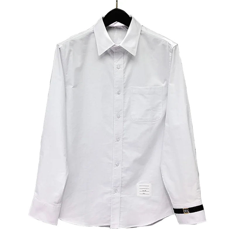 TB Men's New Shirts Men Slim White Long Sleeve Casual Shirt Cuff Watch Pattern Oxford Fabric Solid Men's Clothes Office Dress