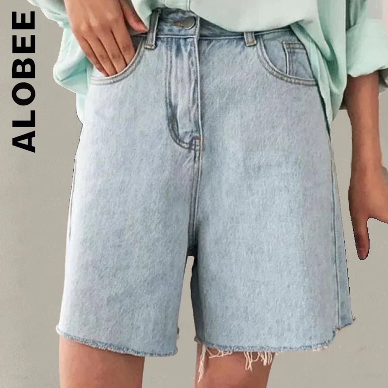 

Alobee Pants New Women Y2k Denim Jeans Washed Retro Denim Shorts Fit Blue Denim High Waist Button Jeans Woman Denim Jeans