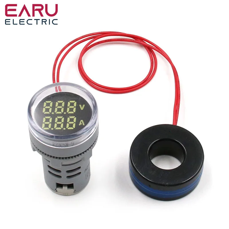 

Round Mini Digital Voltmeter Ammeter 22mm AC 20-500V 0-100A Amp Volt Voltage Tester Meter Dual LED Indicator Pilot Lamp Light