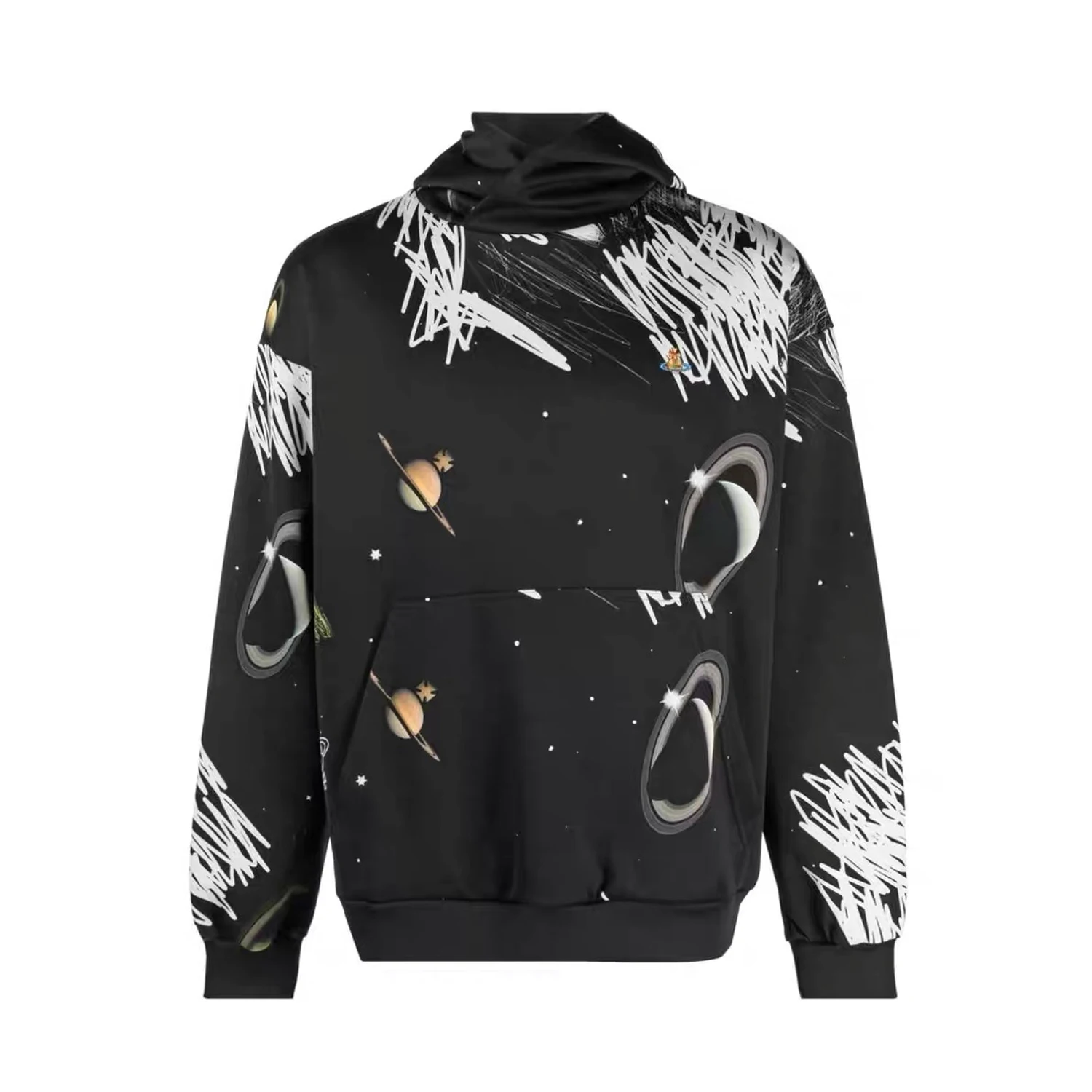 

Marcelo Barrett Spray Orb Hoodie Organic Cotton Terry Hoodie Men's Pullover With Distressed Print Hip Hop Man Sweatshirt