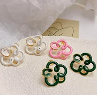 geometry line hollow enamel candy color flower earrings for women high end new french retro floral summer stud jewelry