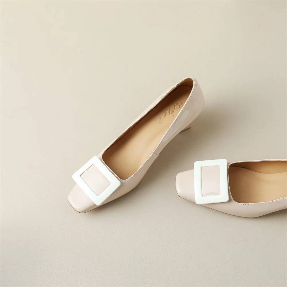 Cialisa Shoes Women's Pumps Fashion Square Buckle New 2023 Spring Genuine Leather Dress Mid Heels Slip-On Ladies Footwear Pink